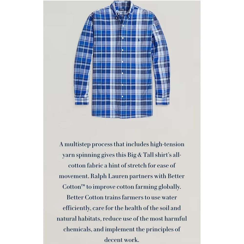 Polo Ralph Lauren Mens 4XB Plaid Poplin Oxford Shirt‎ Big & Tall Classic Fit NEW